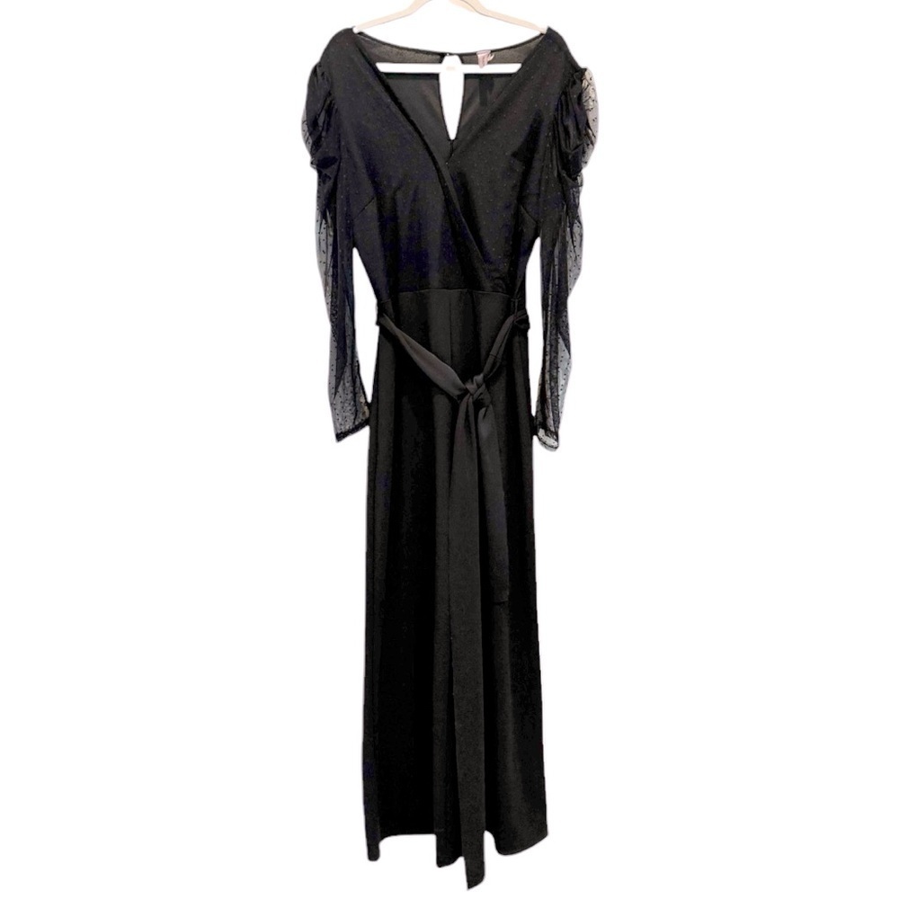 Find Me Plus Black Full Length Dress Mesh Puff Sleeve Size 3XL